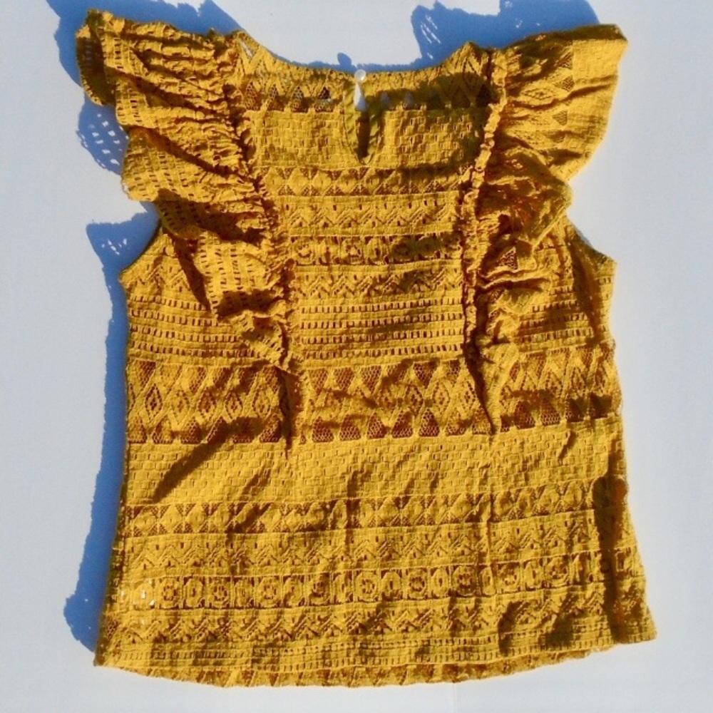 Simplee Ruffled Lace Yellow Crop Top